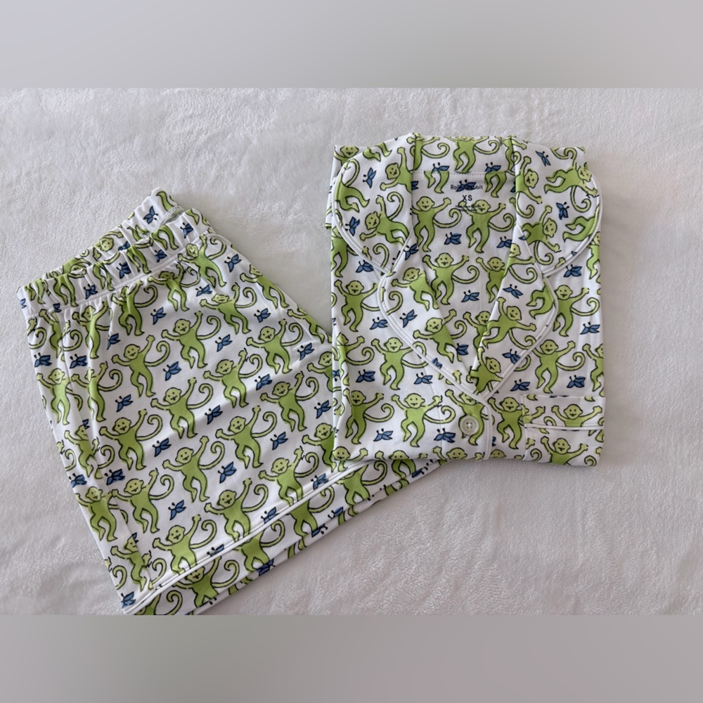 Roller Rabbit White Pajamas with Green Monkey Print